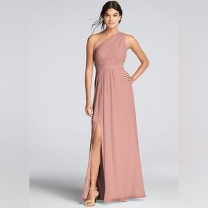 Long One-Shoulder Crinkle Chiffon Dress